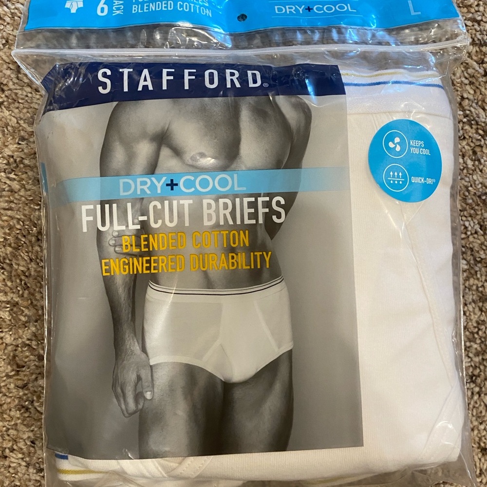 Stafford White Full-Cut Briefs Cotton Blend Multi-Pack of 6 Dry+Cool quick-dri